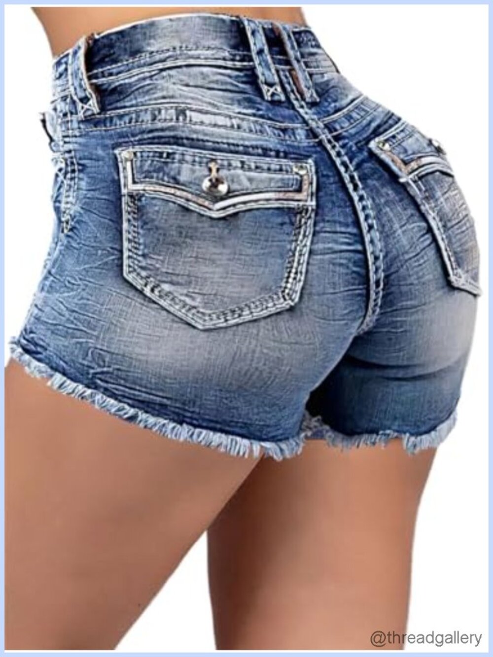 Women's Ripped Stretchy Denim Shorts Mid Rise Skinny Raw Hem Summer Jeans